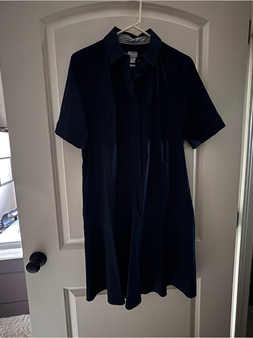 Chico's Navy Popover Poplin Short-Sleeve Midi Shirt Dress Size 2 ( M/L)